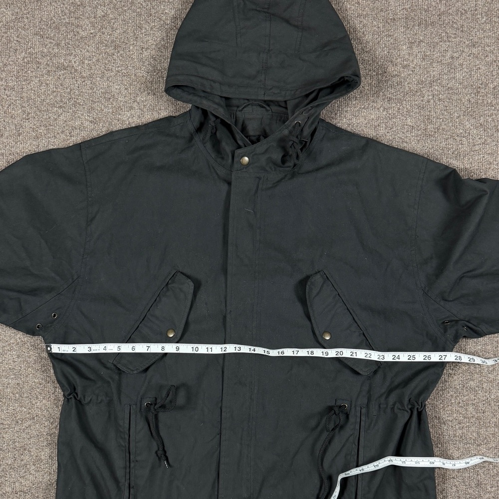 Vintage Black Hooded Parka Jacket Men’s L 90s Y2K Streetwear Drawstring Waist - Picture 7 of 7